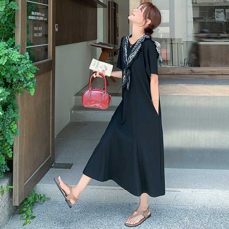 セーラーカラー風ロングフレアワンピース