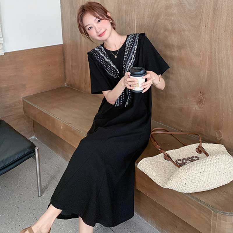 セーラーカラー風ロングフレアワンピース