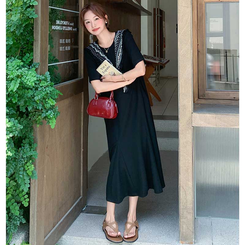 セーラーカラー風ロングフレアワンピース