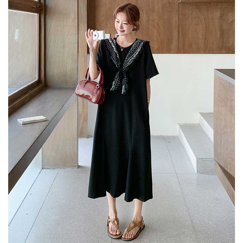 セーラーカラー風ロングフレアワンピース