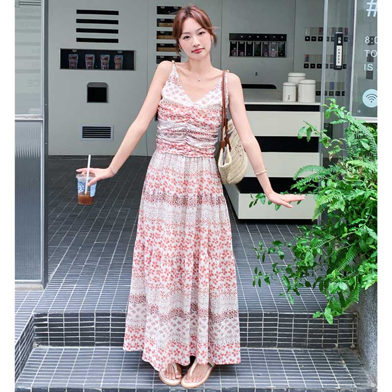 小花柄ティアードロングワンピース