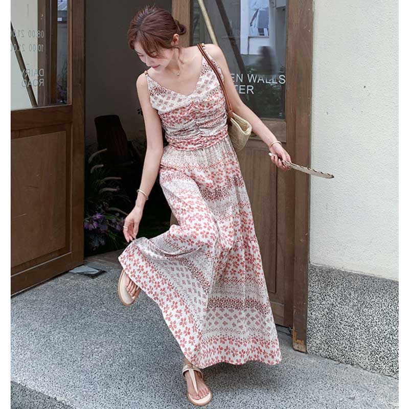 小花柄ティアードロングワンピース