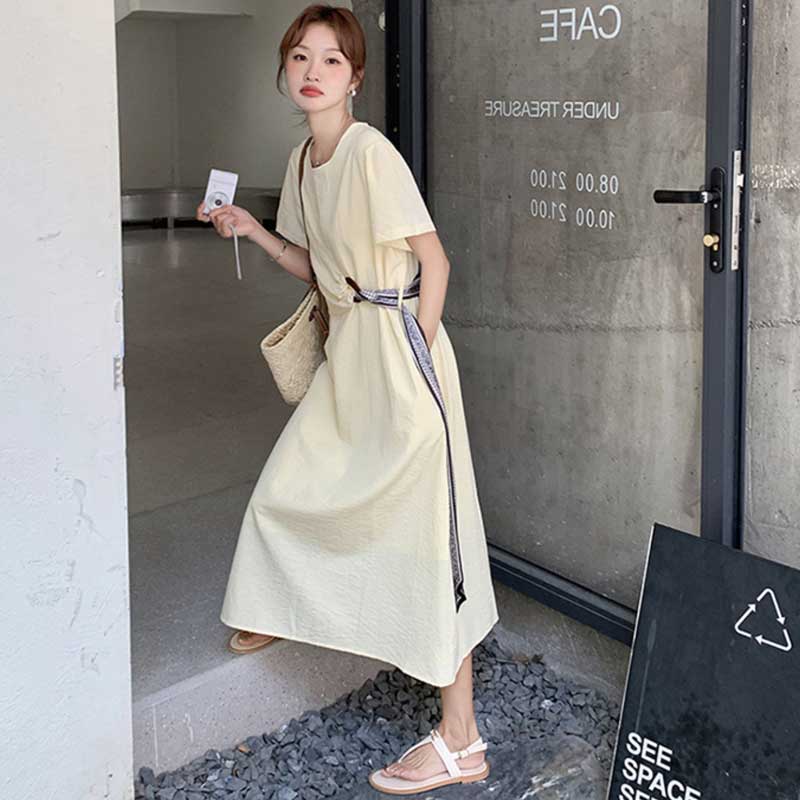 ウエストベルト付きラップワンピース