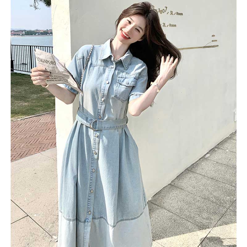 ライトブルーデニムシャツワンピース