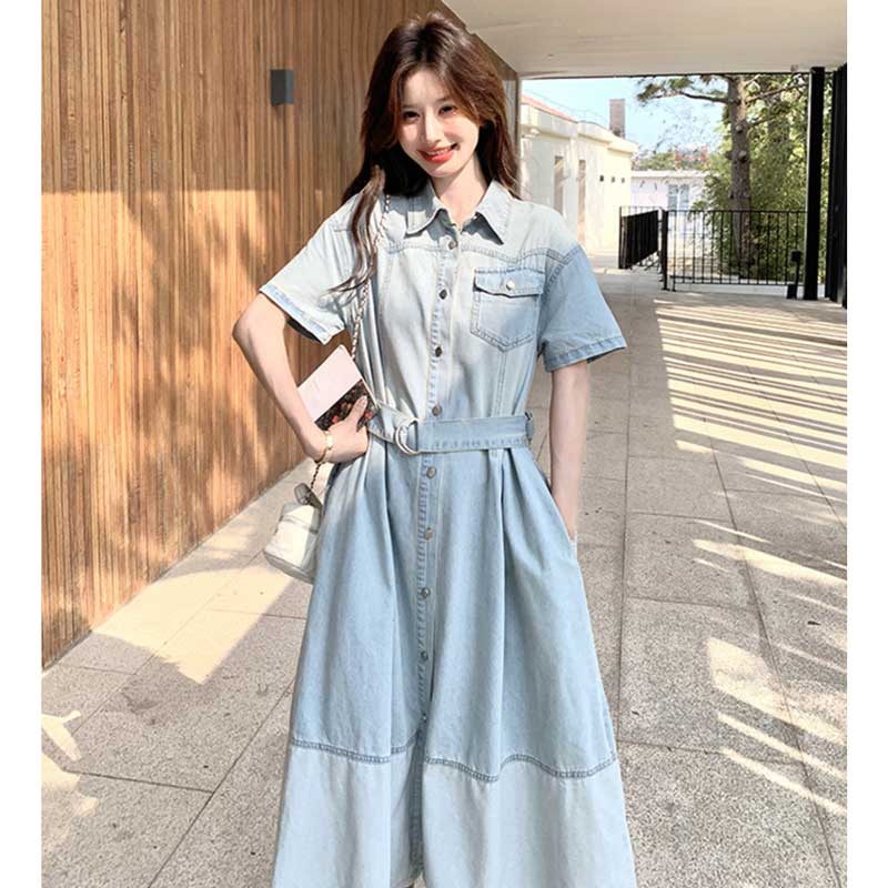 ライトブルーデニムシャツワンピース