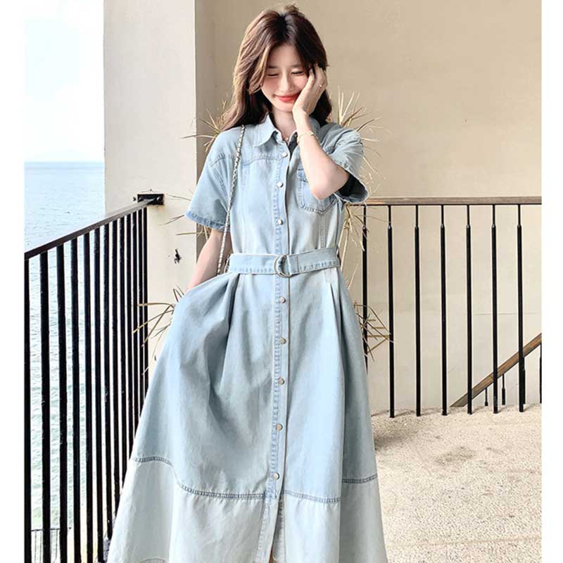 ライトブルーデニムシャツワンピース