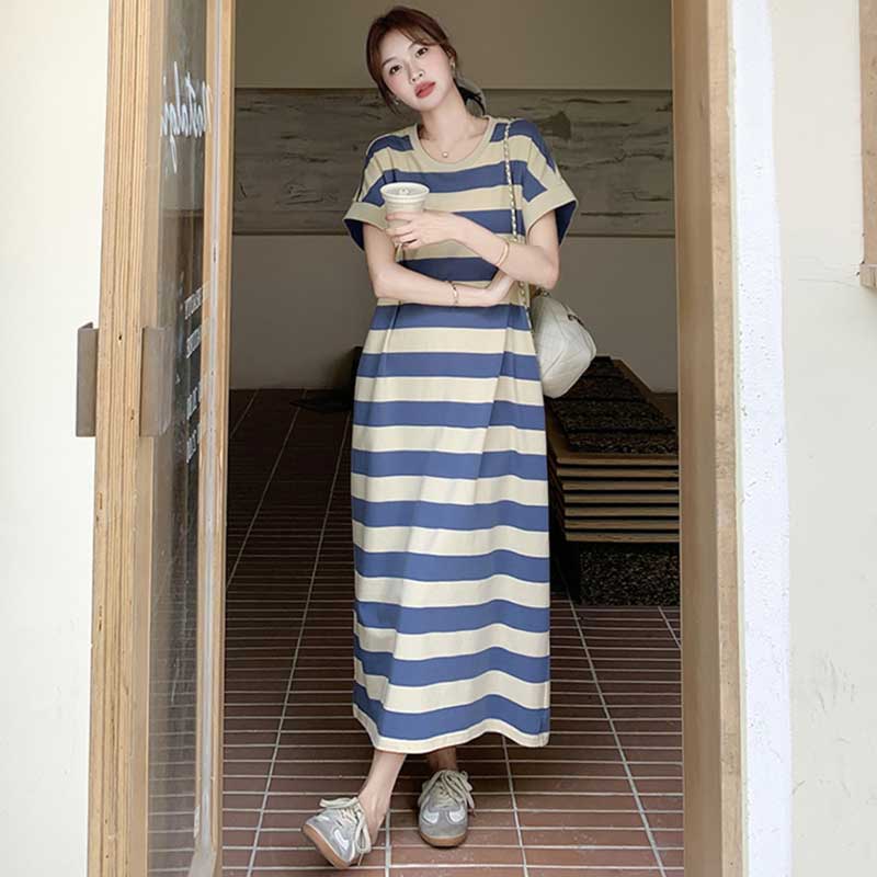 ボーダーTシャツロングワンピース