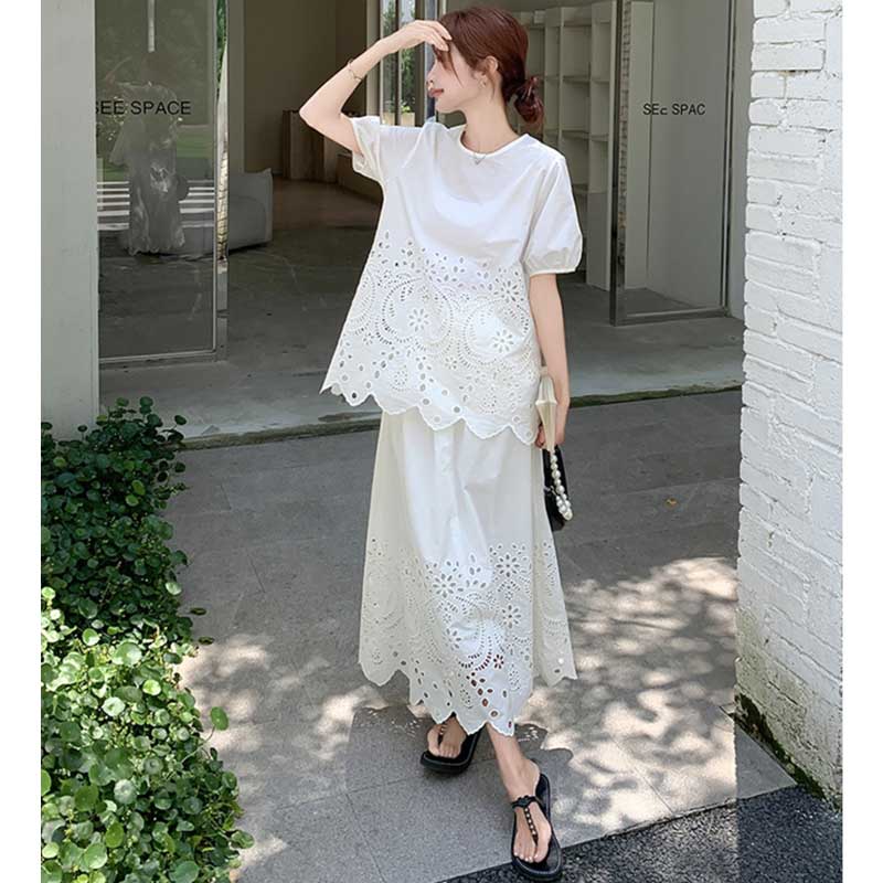 レース刺繍カットワークセットアップ