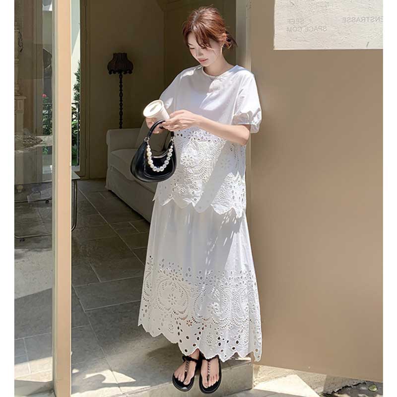 レース刺繍カットワークセットアップ