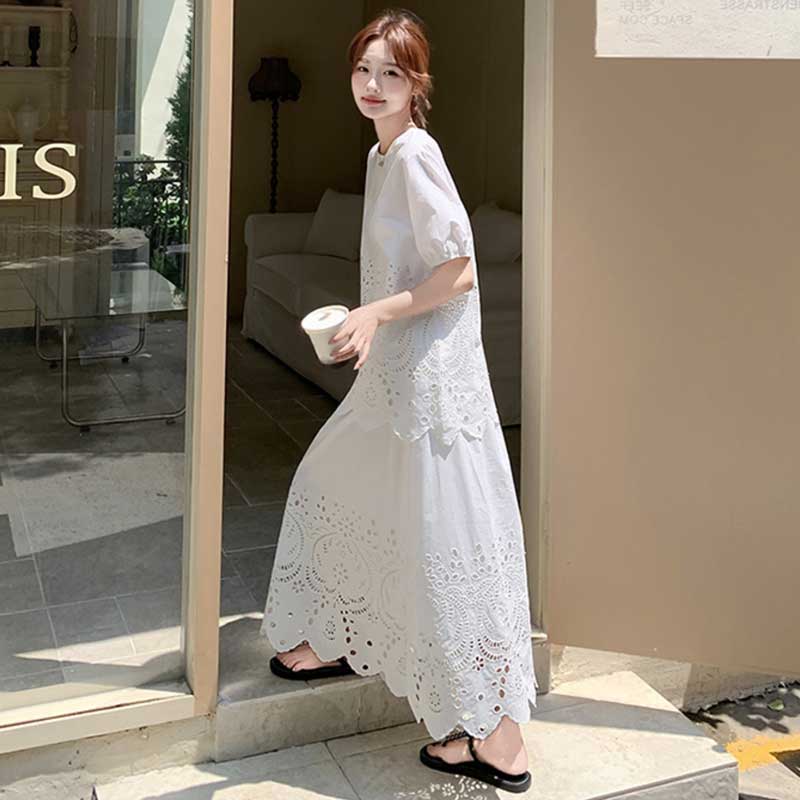 レース刺繍カットワークセットアップ