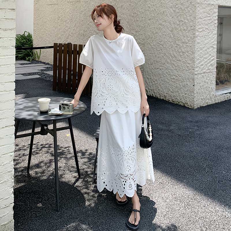 レース刺繍カットワークセットアップ