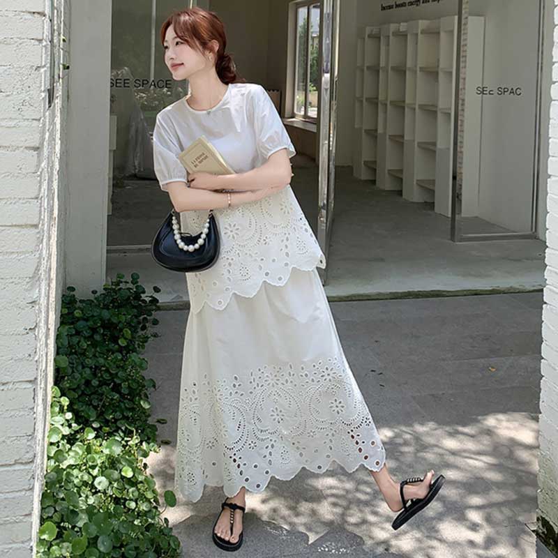 レース刺繍カットワークセットアップ