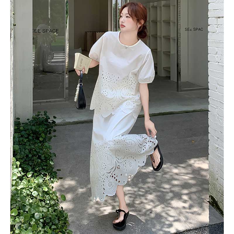 レース刺繍カットワークセットアップ