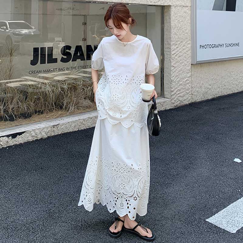 レース刺繍カットワークセットアップ