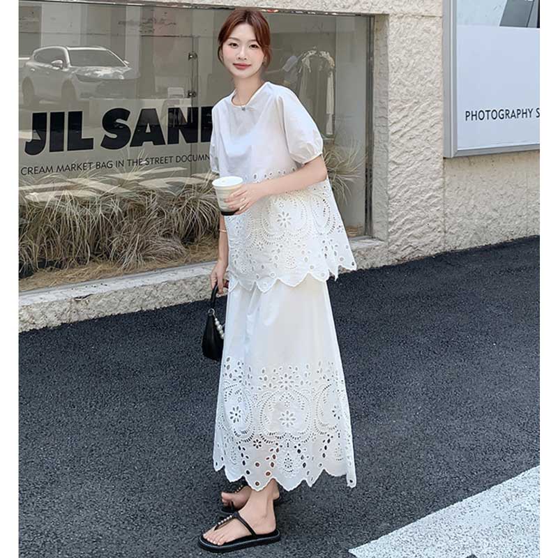 レース刺繍カットワークセットアップ