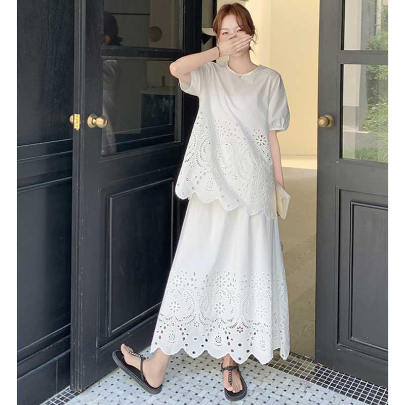 レース刺繍カットワークセットアップ