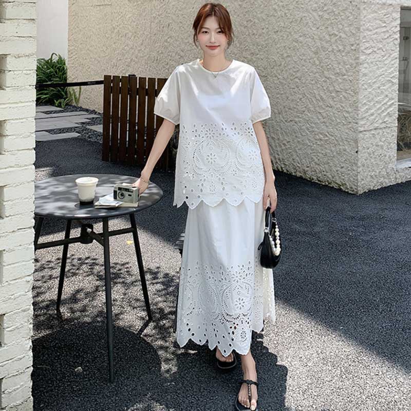レース刺繍カットワークセットアップ