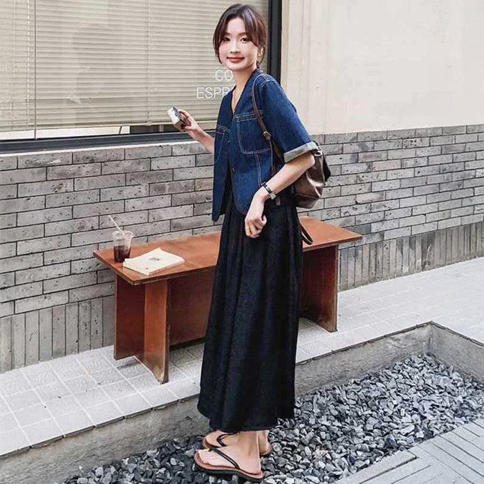 ショート丈デニムジャケット×キャミソールワンピース