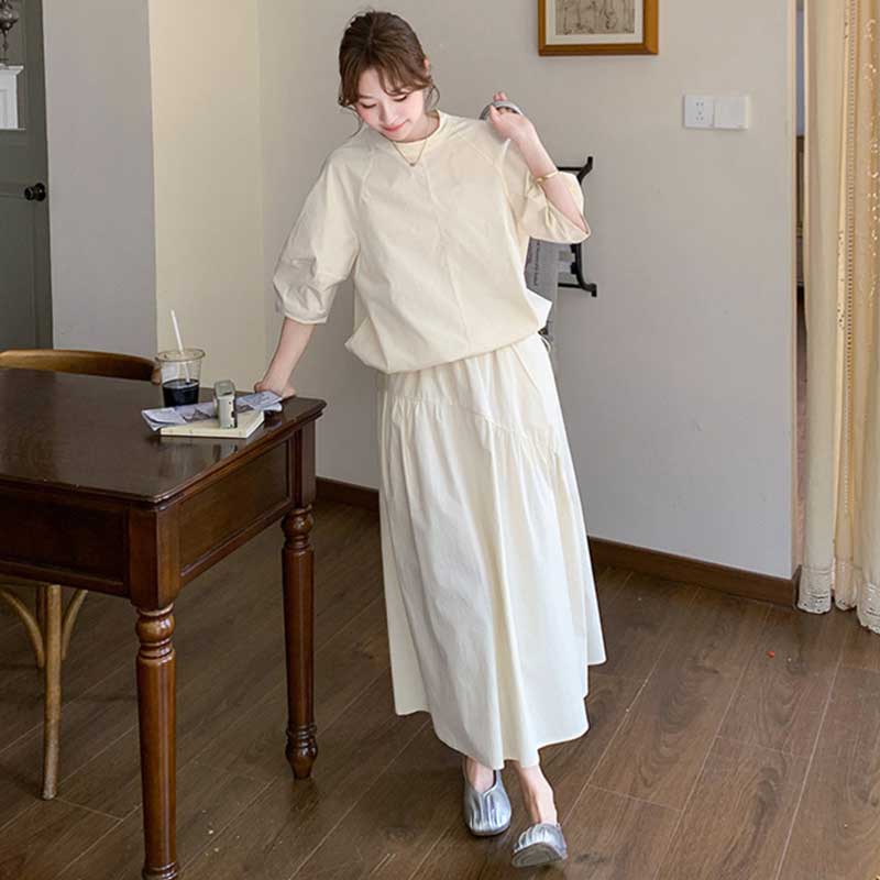 バルーン袖トップス×ボリュームスカート