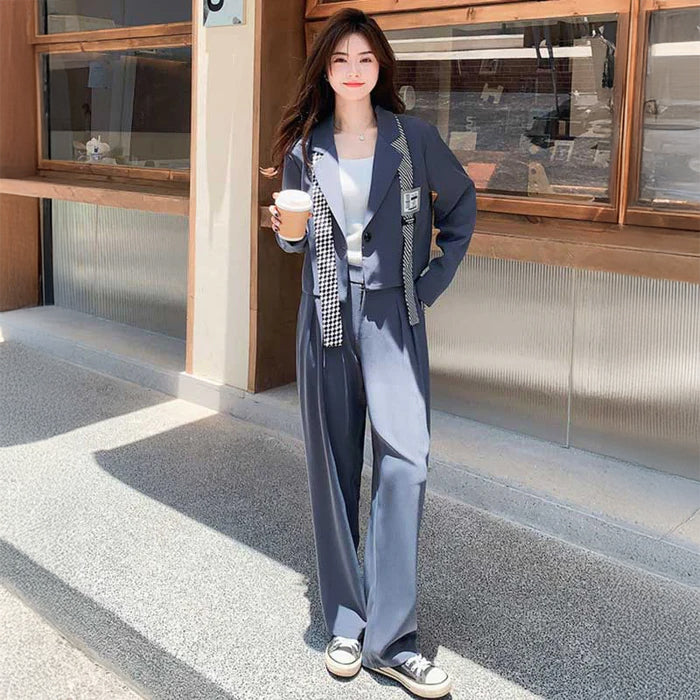 ショート丈テーラードジャケット×タックワイドパンツ(2colors)