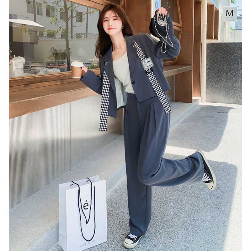 ショート丈テーラードジャケット×タックワイドパンツ(2colors)