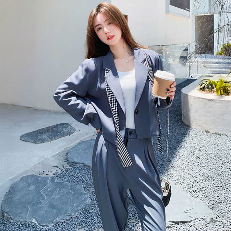 ショート丈テーラードジャケット×タックワイドパンツ(2colors)