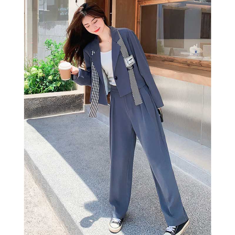 ショート丈テーラードジャケット×タックワイドパンツ(2colors)