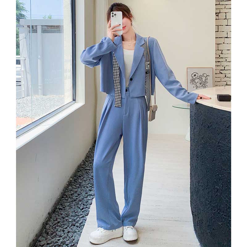 ショート丈テーラードジャケット×タックワイドパンツ(2colors)