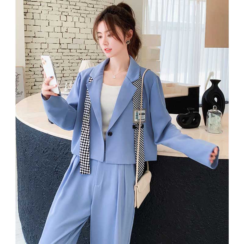 ショート丈テーラードジャケット×タックワイドパンツ(2colors)