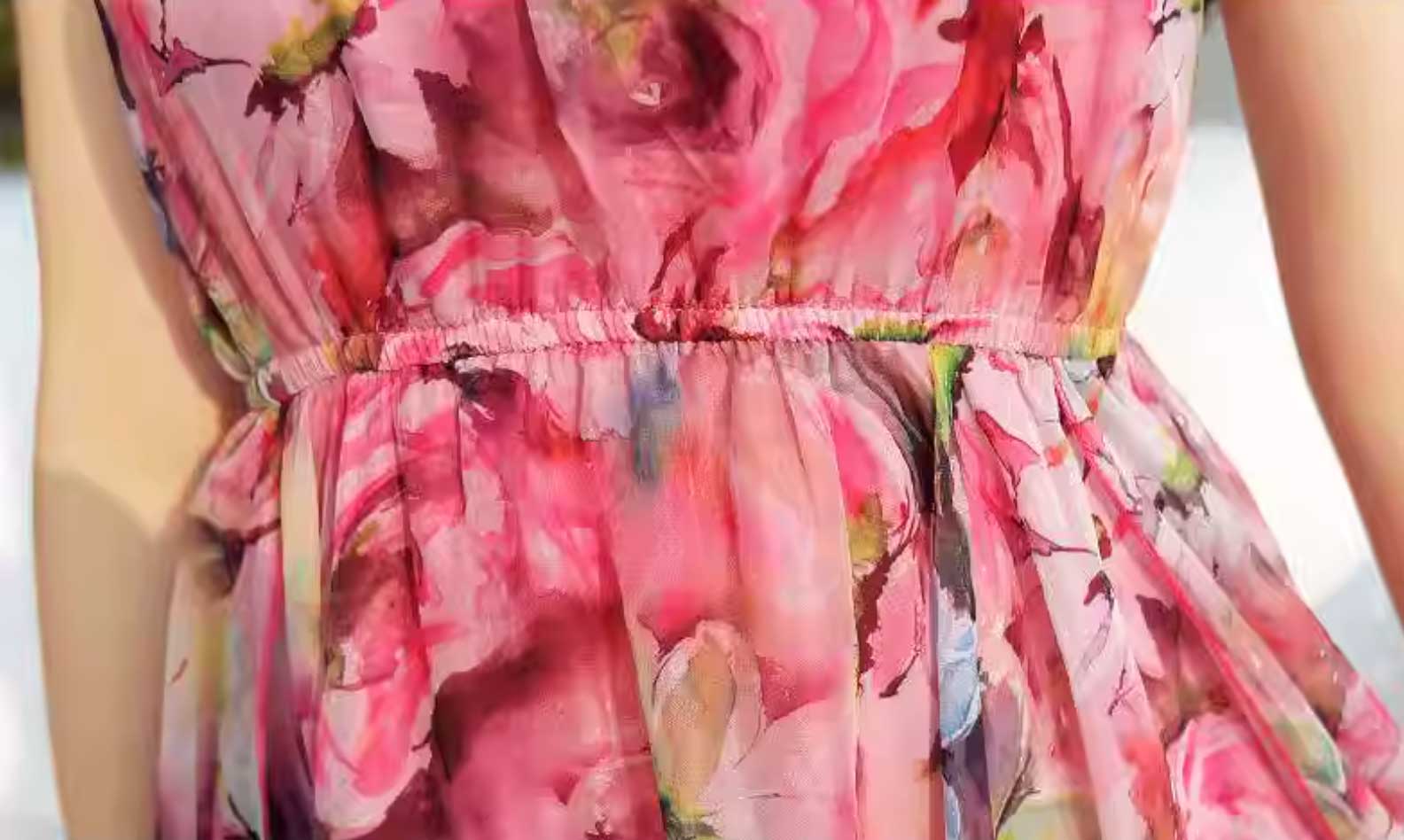 フリルネック花柄シフォンワンピース(2colors)