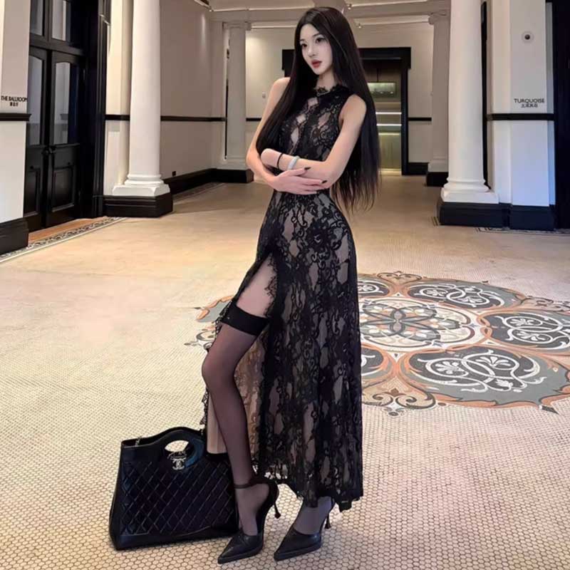 バックオープンレース刺繍ワンピース(2colors)