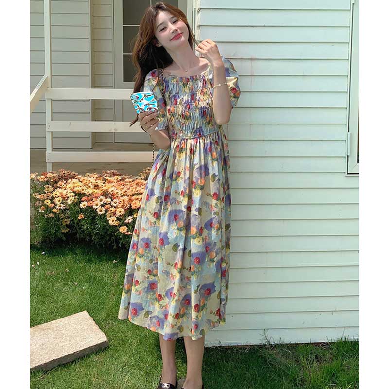 オフショルダー花柄ワンピース
