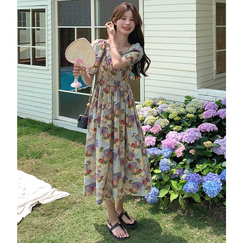 オフショルダー花柄ワンピース