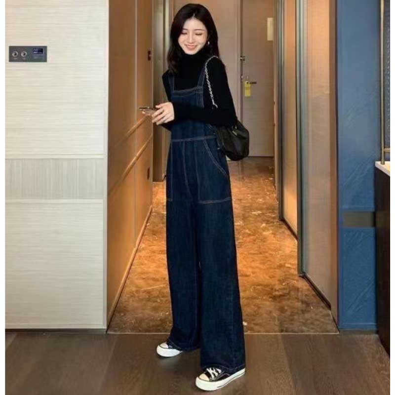 ストレートデニムサロペットパンツ