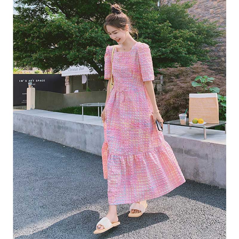 グラデーションワッフルワンピース