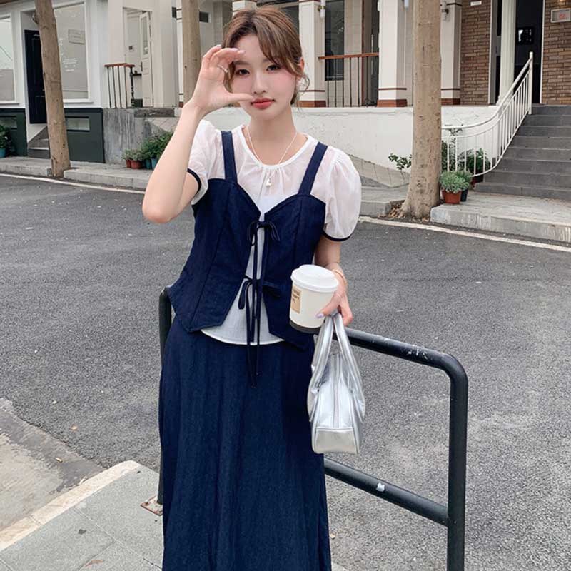 レイヤード風リボンビスチェセットアップ