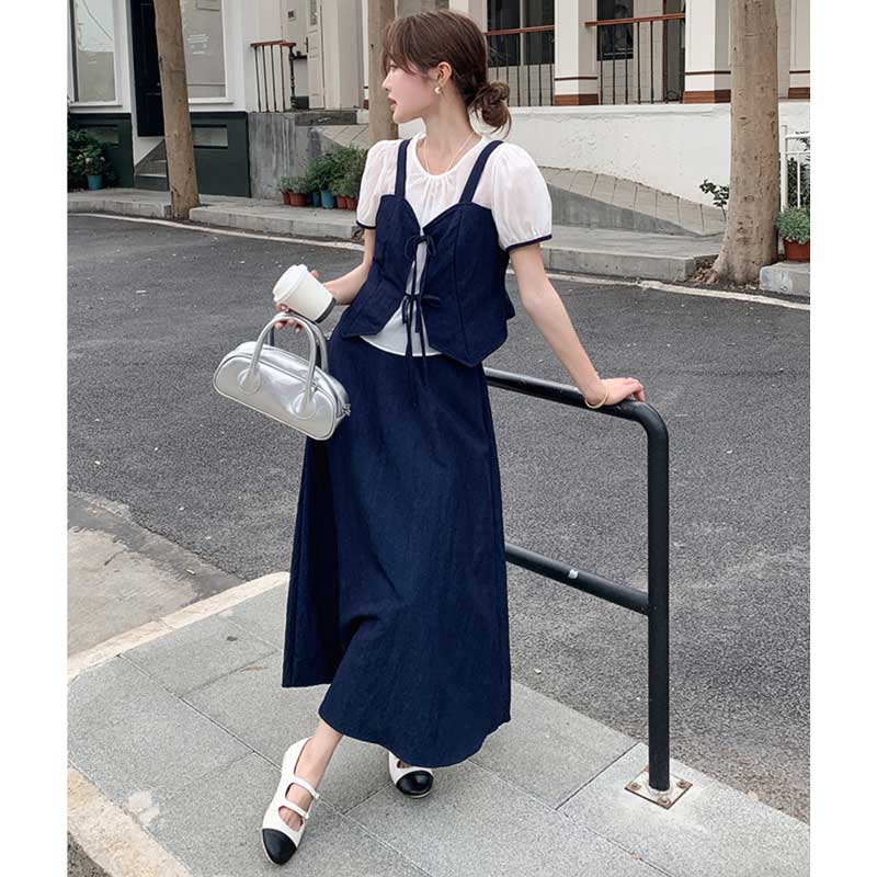 レイヤード風リボンビスチェセットアップ