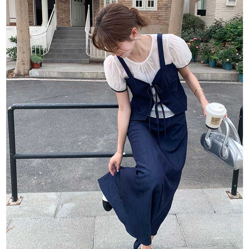 レイヤード風リボンビスチェセットアップ
