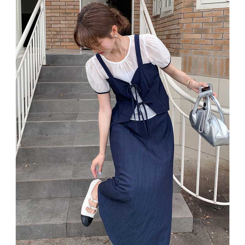 レイヤード風リボンビスチェセットアップ