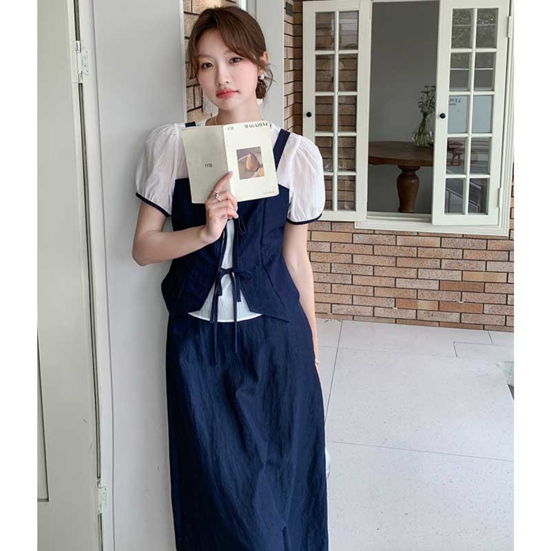 レイヤード風リボンビスチェセットアップ