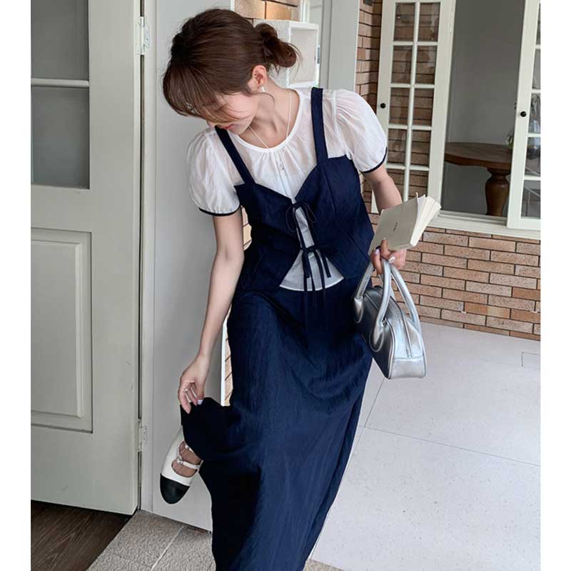 レイヤード風リボンビスチェセットアップ