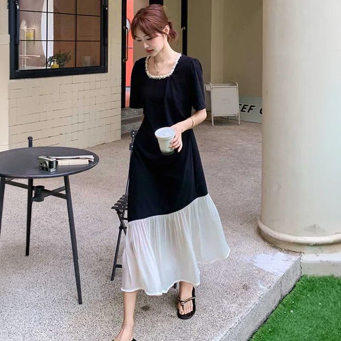 ドッキングフリルロングワンピース