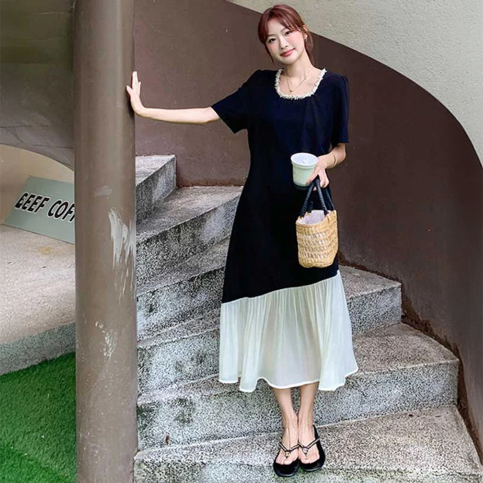 ドッキングフリルロングワンピース