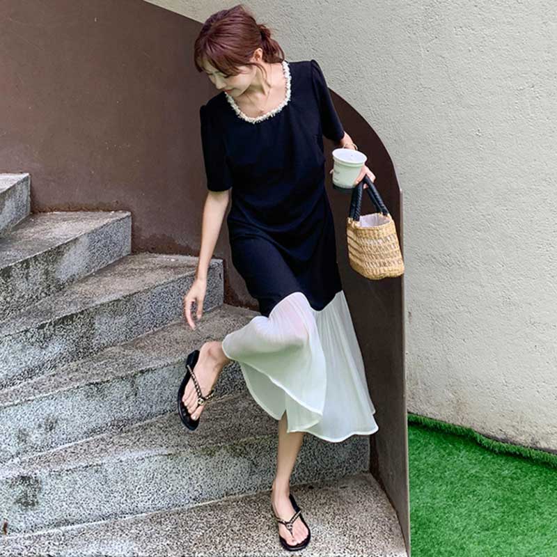 ドッキングフリルロングワンピース