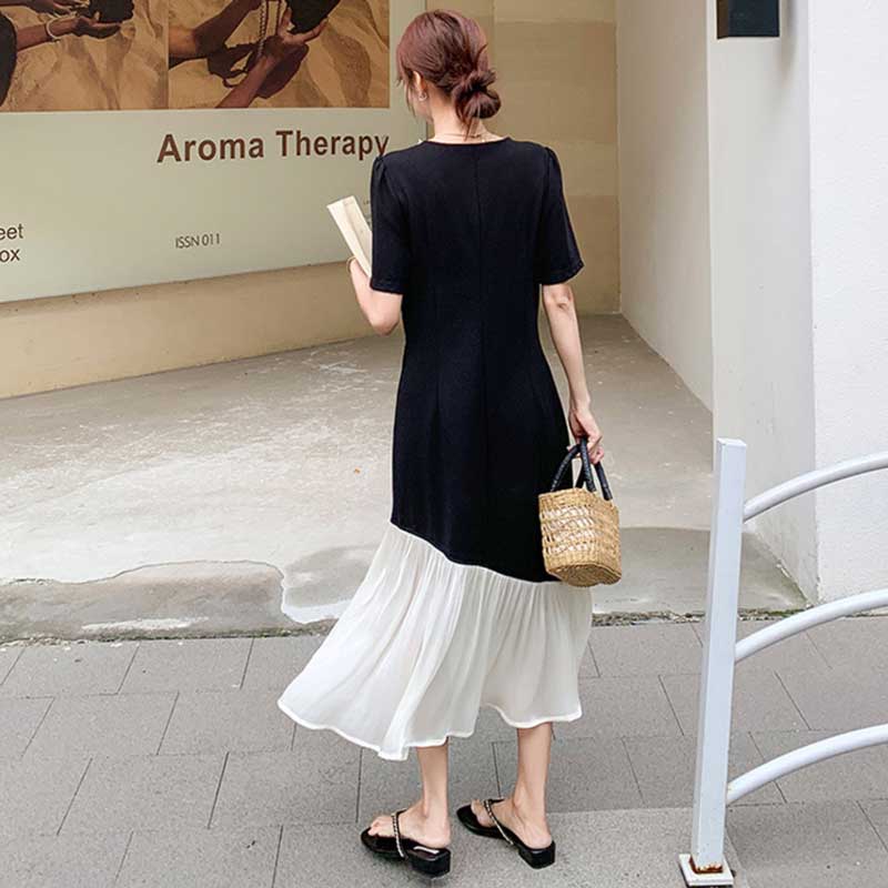 ドッキングフリルロングワンピース