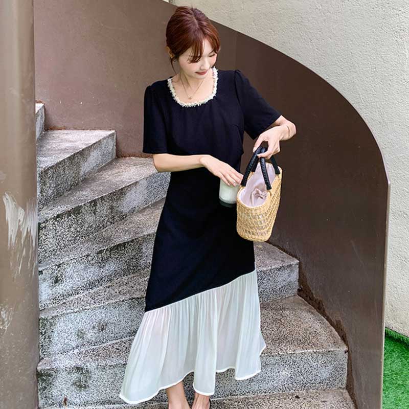 ドッキングフリルロングワンピース