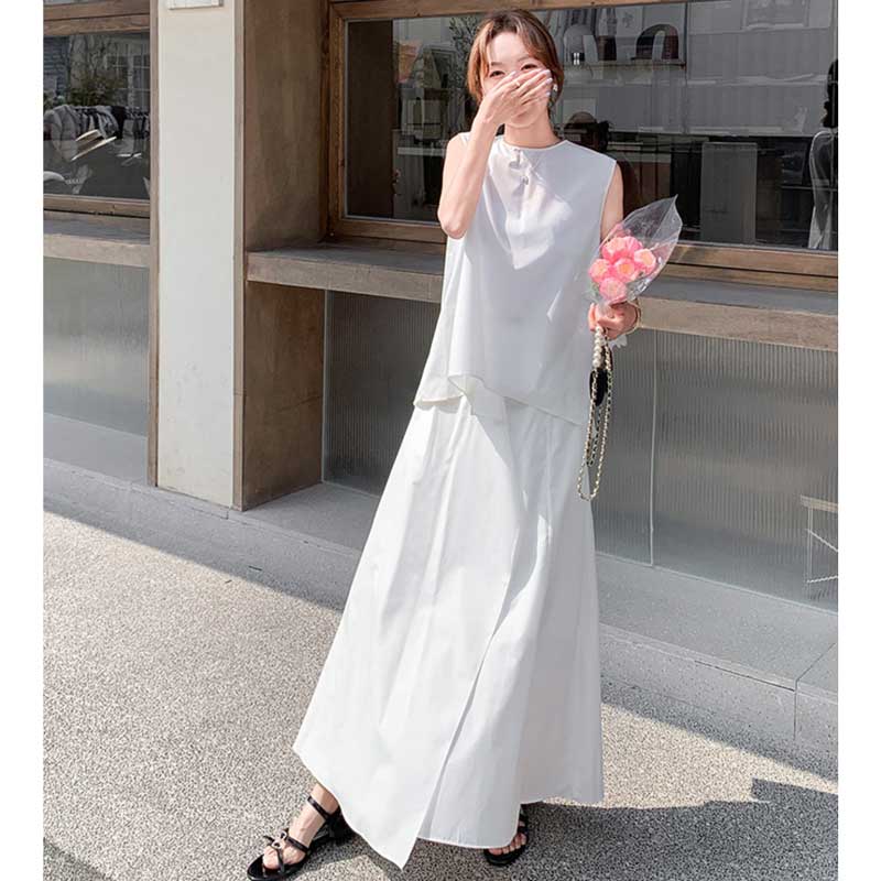 フィッシュテールカットソー×スリットラップスカート