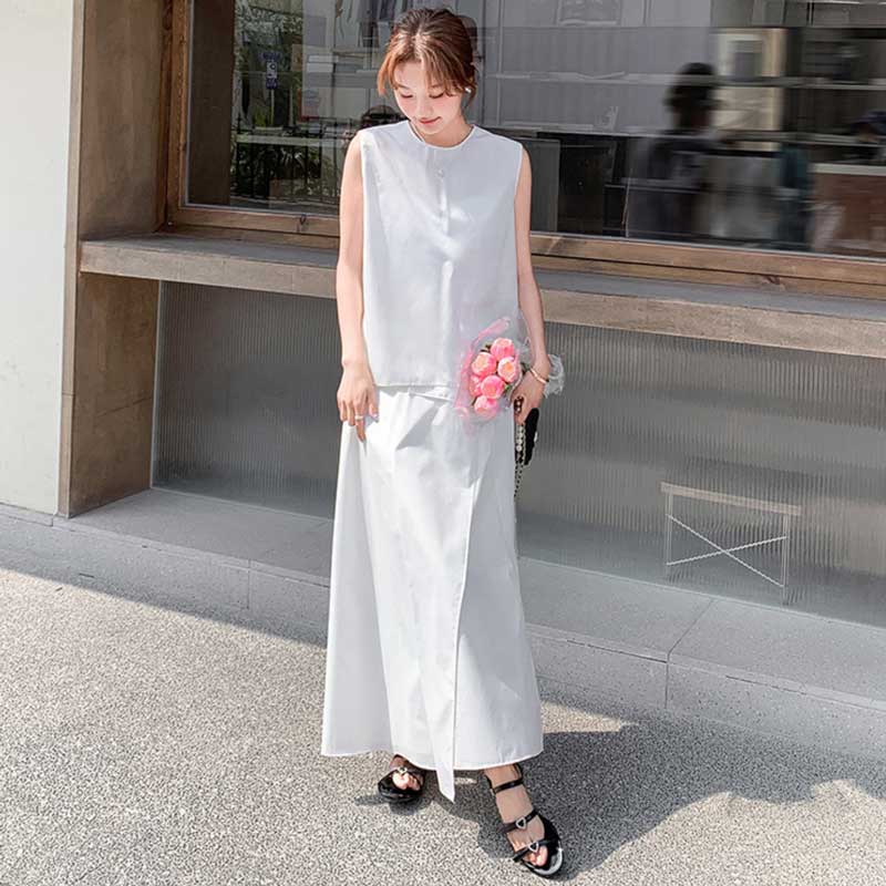 フィッシュテールカットソー×スリットラップスカート
