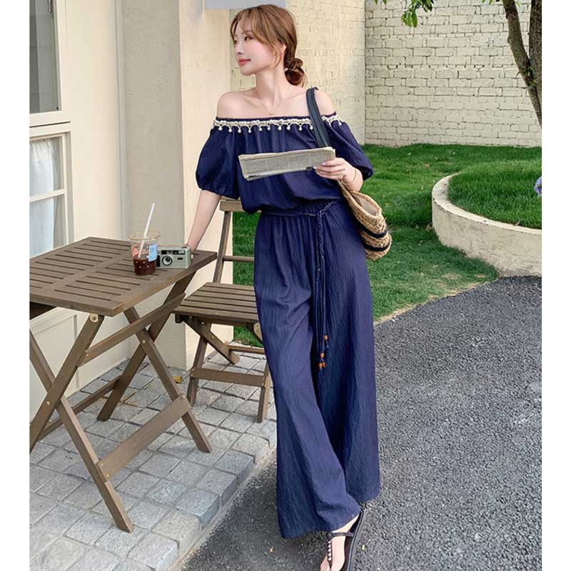 オフショルダーソフトデニムセットアップ
