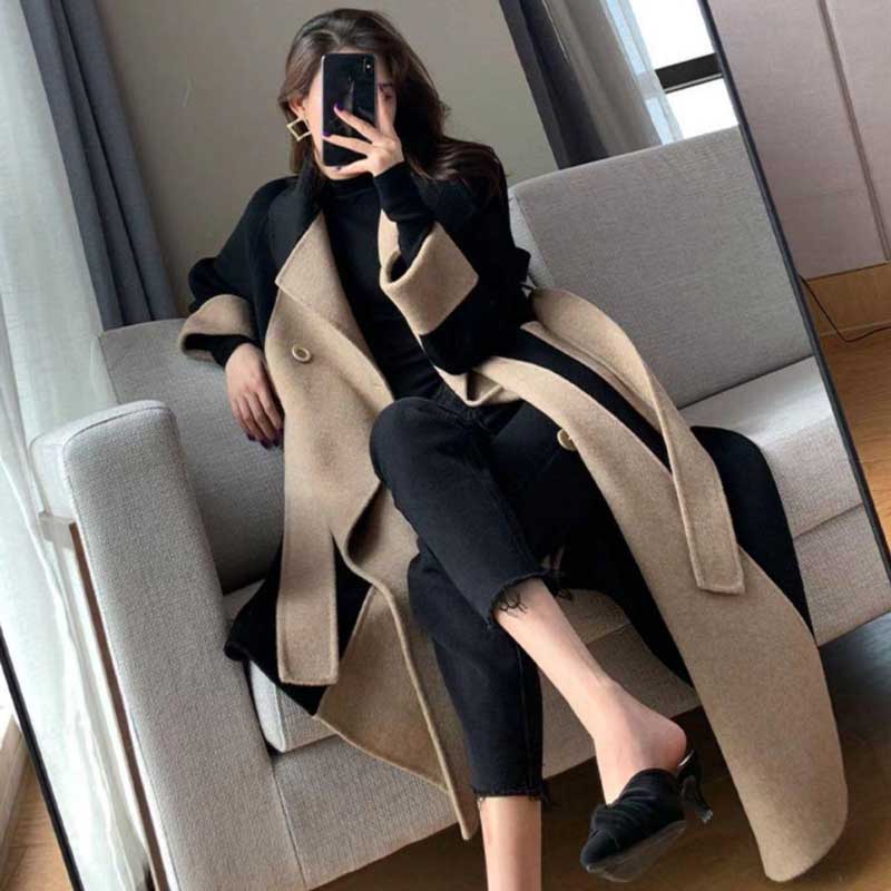 バイカラーロングコート